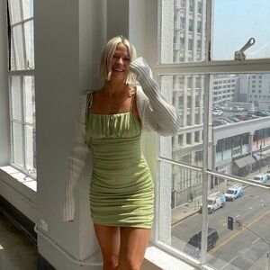 Finders Keepers green ruched velvet mini dress